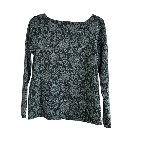 Talbots Tops - Talbots Black Gray Floral Print Boat Neck Button Back Knit Top Size M Corpcore